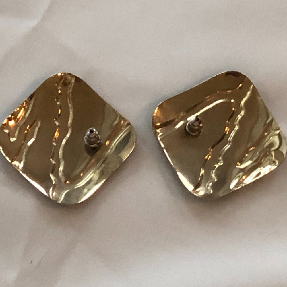 Super Mod Vintage Statement Pierced Earrings Gold… - image 5